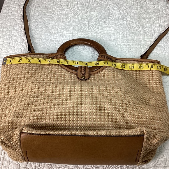 Fossil 1954 Classic Woven Purse Wooden Handles Detachable Straps Beige Brown - Picture 8 of 16